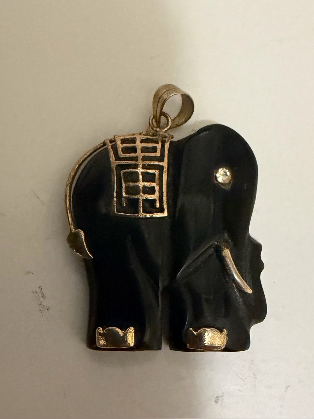 10K Yellow Gold Black Jade Elephant Pendant